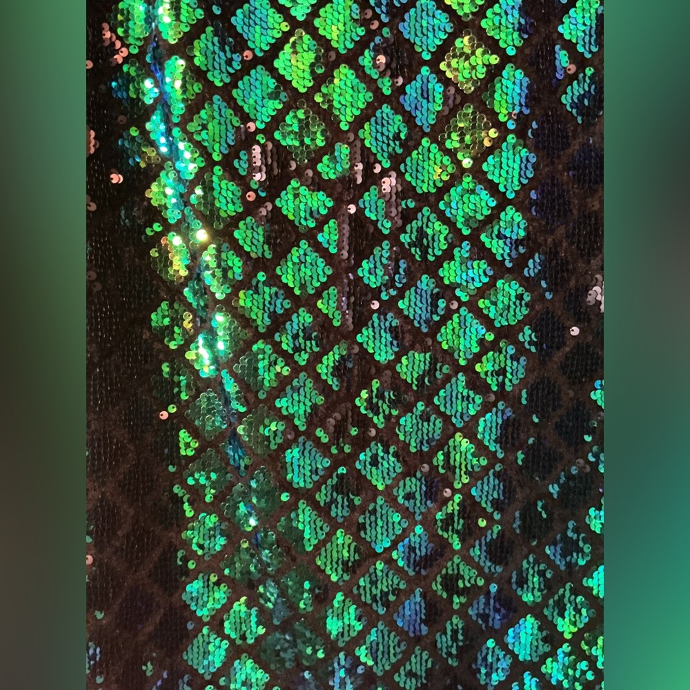 Forever 21+ Emerald Green & Black Sequin Long-Sleeve Shift Dress - Picture 3 of 6